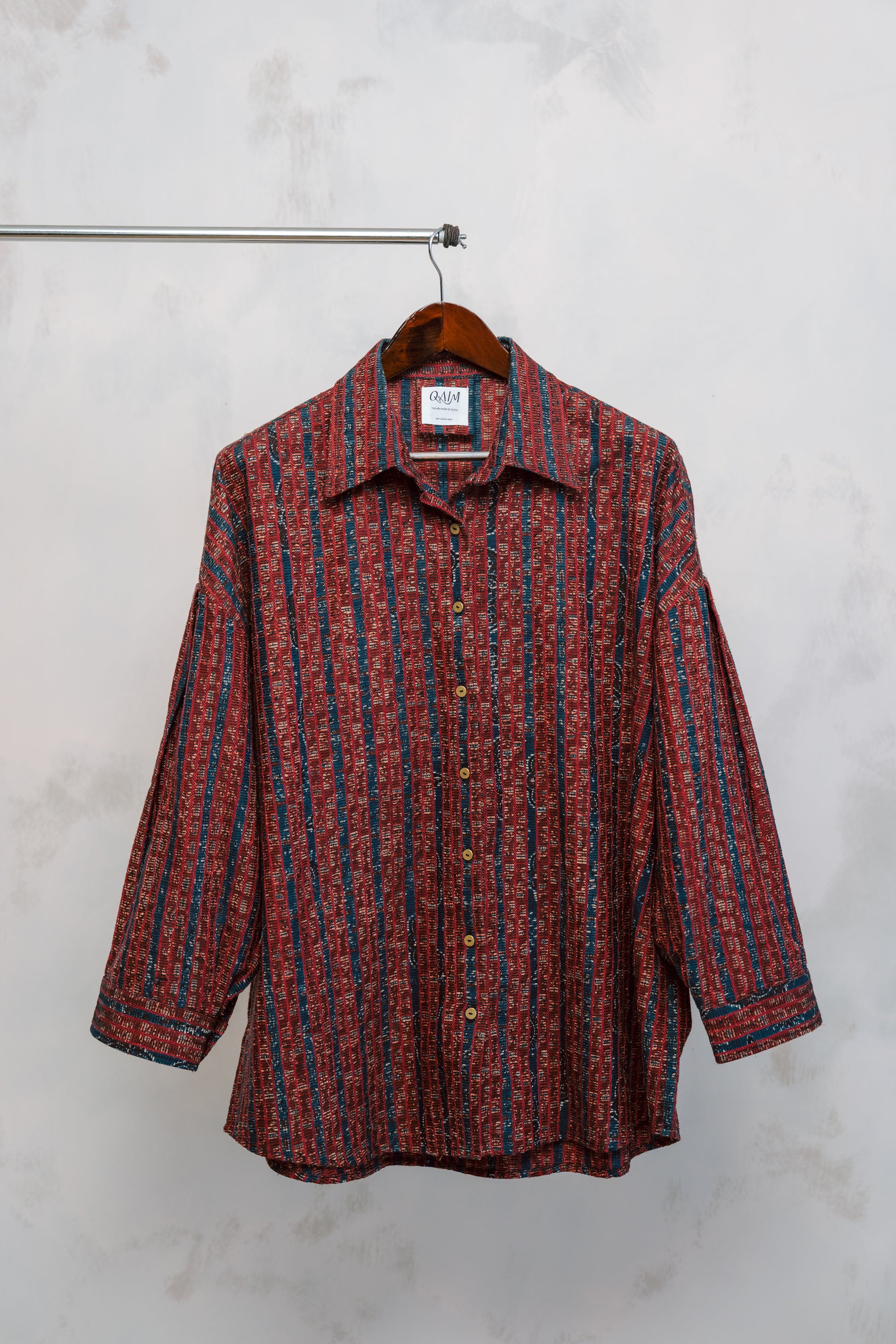 Ajrak shirt named after artist and producer Zulfi, echoing the rhythm of cultural revival.