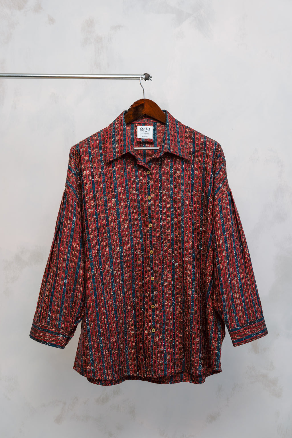 Ajrak shirt named after artist and producer Zulfi, echoing the rhythm of cultural revival.